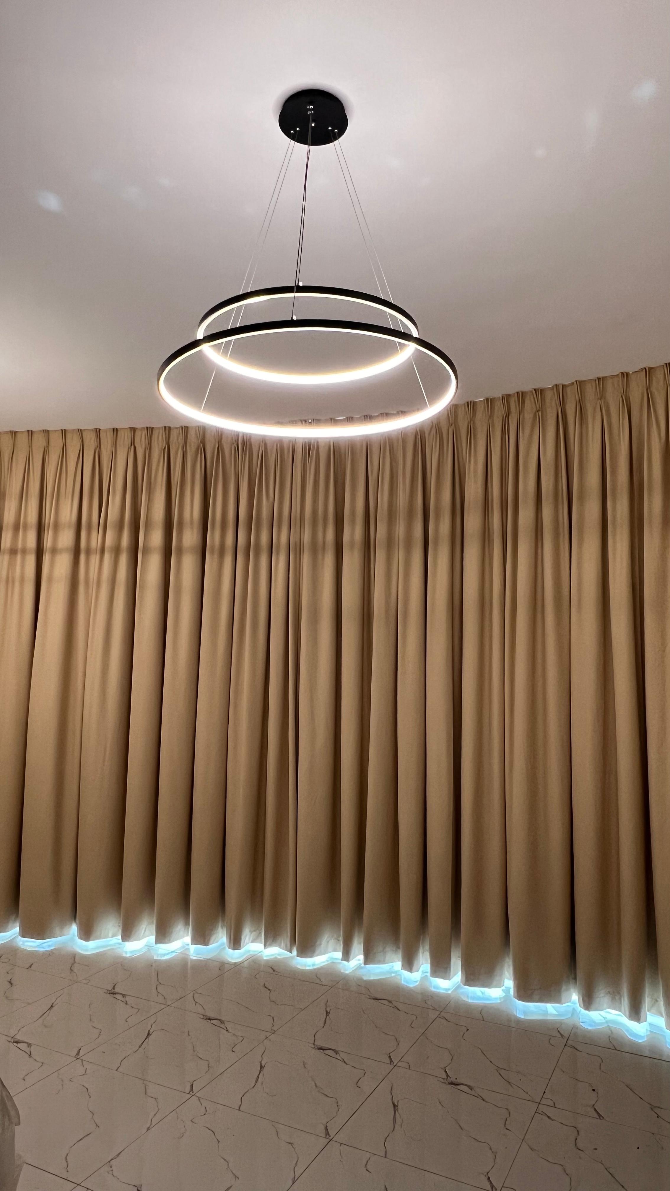 Elegant Beige Pleated Curtains with Floor-Length Design
