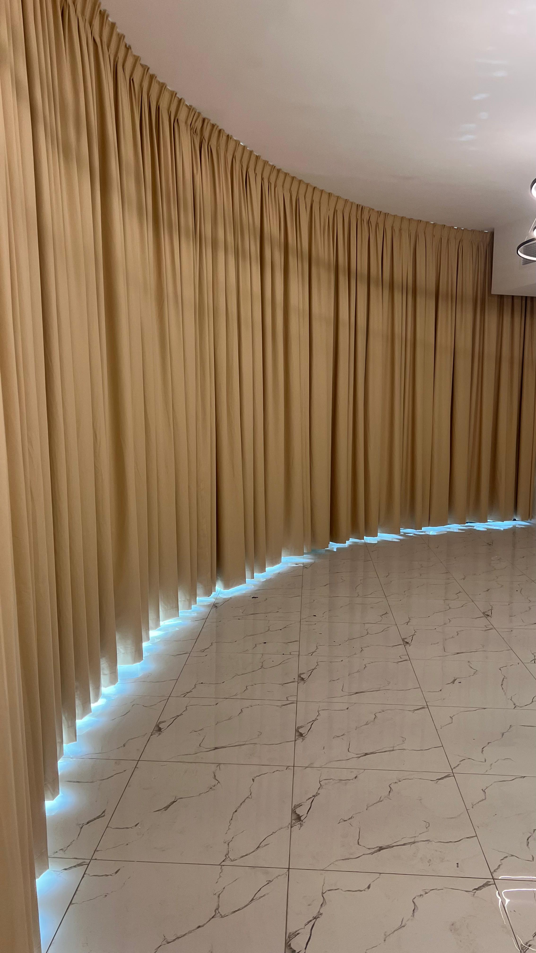 Elegant Beige Pleated Curtains with Floor-Length Design